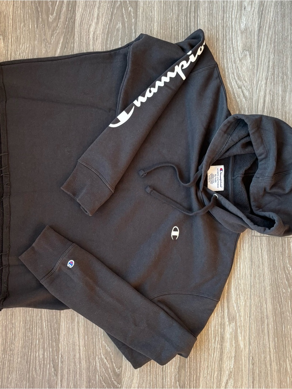 Champion Black Zip-Up Hoodie with White Script Logo